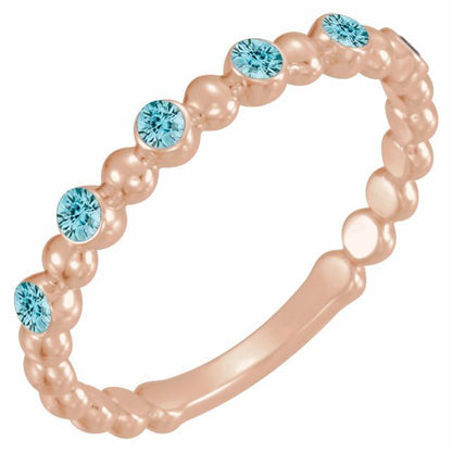 Natural and Lab-Grown Alternating Bead & Gemstone Stackable Ring 1/5 Carat