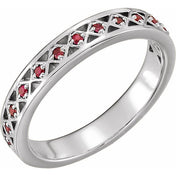 Platinum Natural Mozambique Garnet Stackable Ring