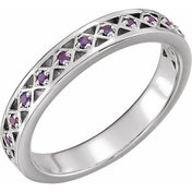 14K White Natural Amethyst Stackable Ring
