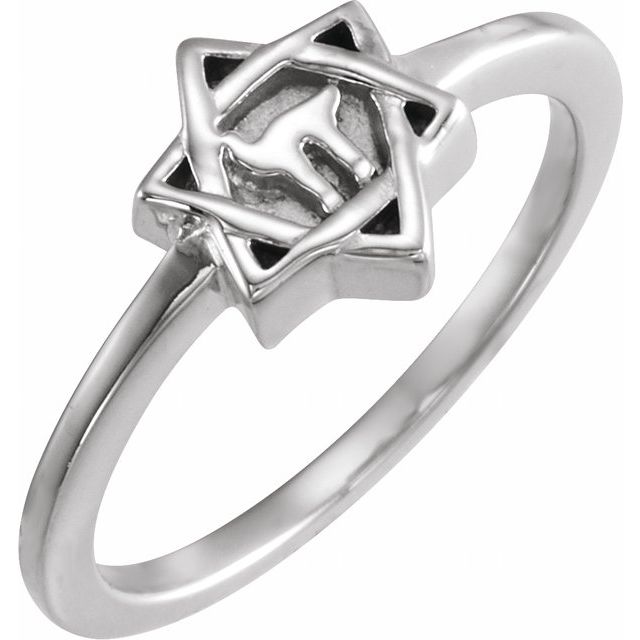 14K White Star of David Ring