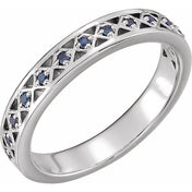 14K White Natural Blue Sapphire Stackable Ring