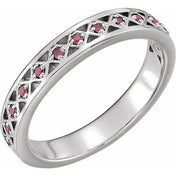 14K White Natural Pink Tourmaline Stackable Ring