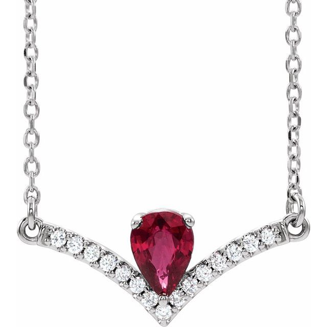 Platinum Natural Ruby & .06 CTW Natural Diamond 18" Necklace