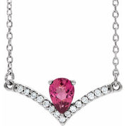14K White Natural Pink Tourmaline & .06 CTW Natural Diamond 16" Necklace