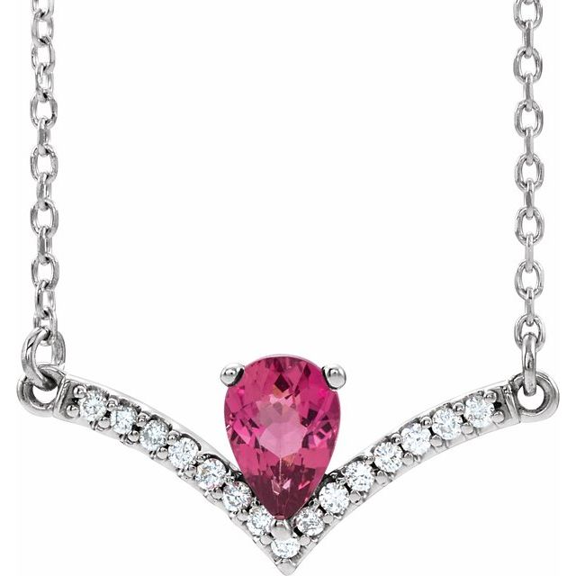 14K White Natural Pink Tourmaline & .06 CTW Natural Diamond 16" Necklace