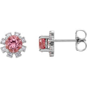 Lab-Grown Gemstone and Natural Diamond Snowflake Halo Stud Earrings Series 2000028