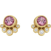 14K Yellow Natural Pink Tourmaline & 1/8 CTW Natural Diamond Earrings