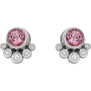 Sterling Silver Natural Pink Tourmaline & 1/8 CTW Natural Diamond Earrings