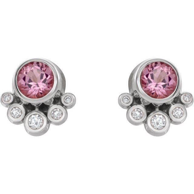 Sterling Silver Natural Pink Tourmaline & 1/8 CTW Natural Diamond Earrings