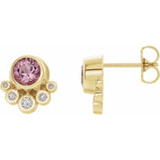 14K Yellow Natural Pink Tourmaline & 1/8 CTW Natural Diamond Earrings