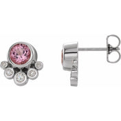 Sterling Silver Natural Pink Tourmaline & 1/8 CTW Natural Diamond Earrings