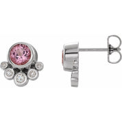 Sterling Silver Natural Pink Tourmaline & 1/8 CTW Natural Diamond Earrings