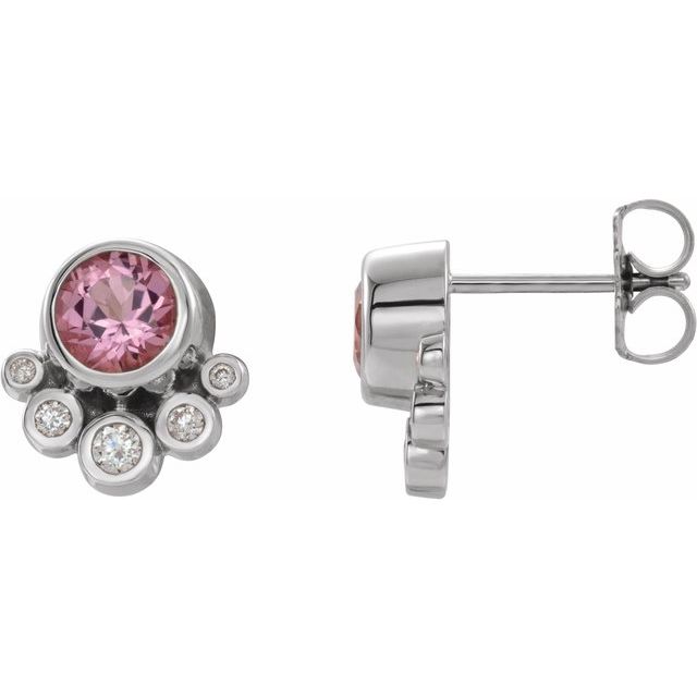 Sterling Silver Natural Pink Tourmaline & 1/8 CTW Natural Diamond Earrings