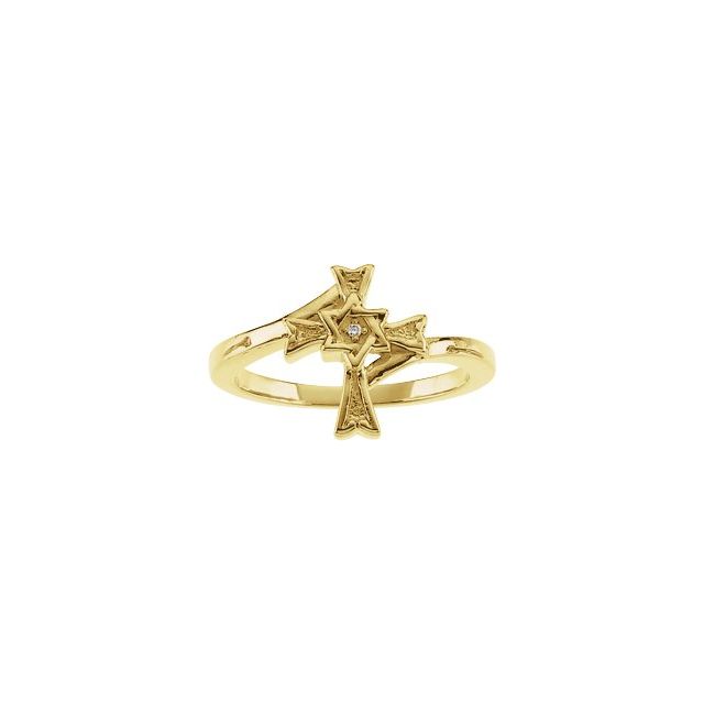 14K Yellow .004 CT Natural Diamond Star of David Cross Ring