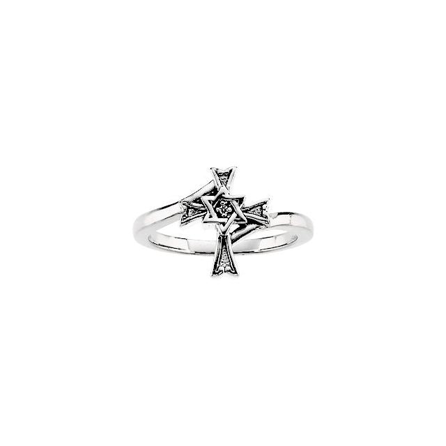 14K White .004 CT Natural Diamond Star of David Cross Ring