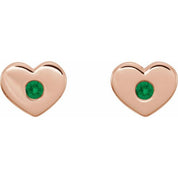 14K Rose Lab-Grown Emerald Heart Earrings
