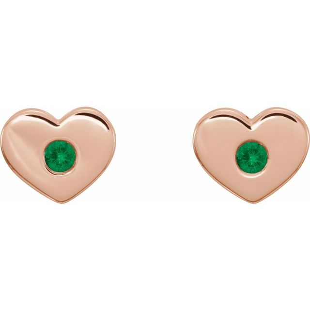 14K Rose Lab-Grown Emerald Heart Earrings