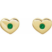 14K Yellow Lab-Grown Emerald Heart Earrings