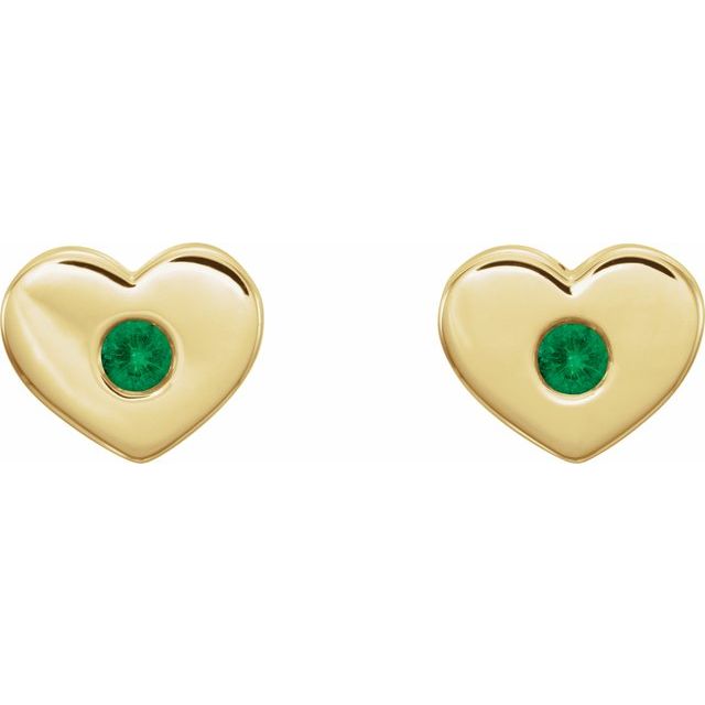 14K Yellow Lab-Grown Emerald Heart Earrings