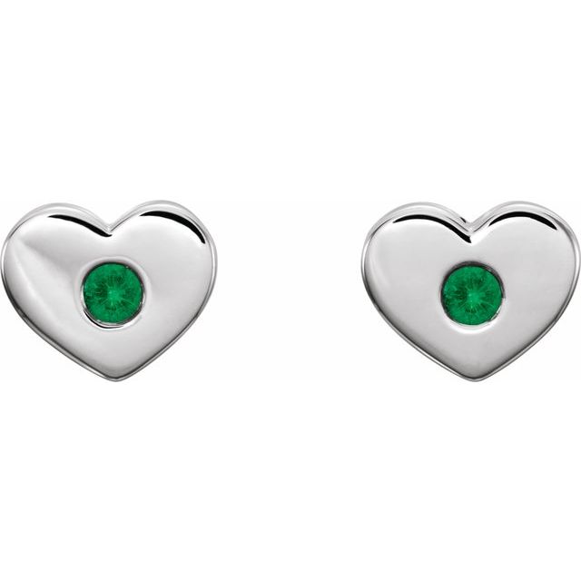 14K White Lab-Grown Emerald Heart Earrings