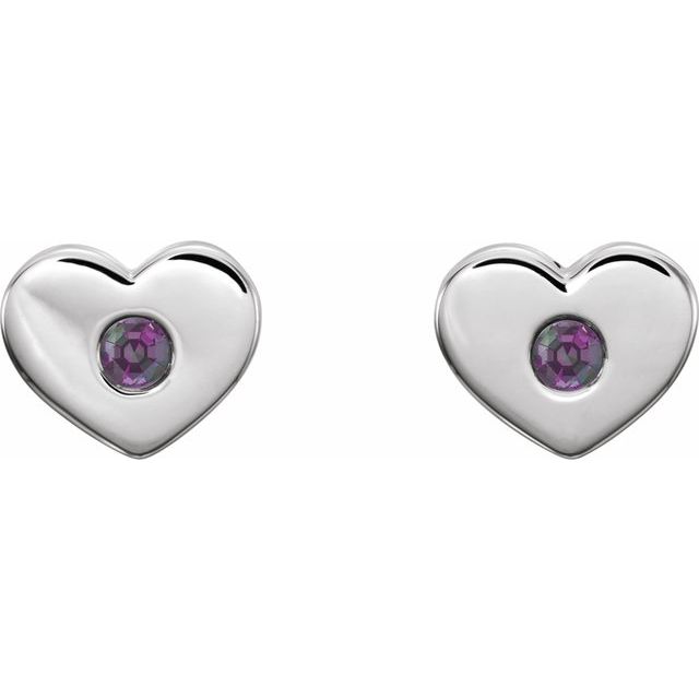 14K White Lab-Grown Alexandrite Heart Earrings