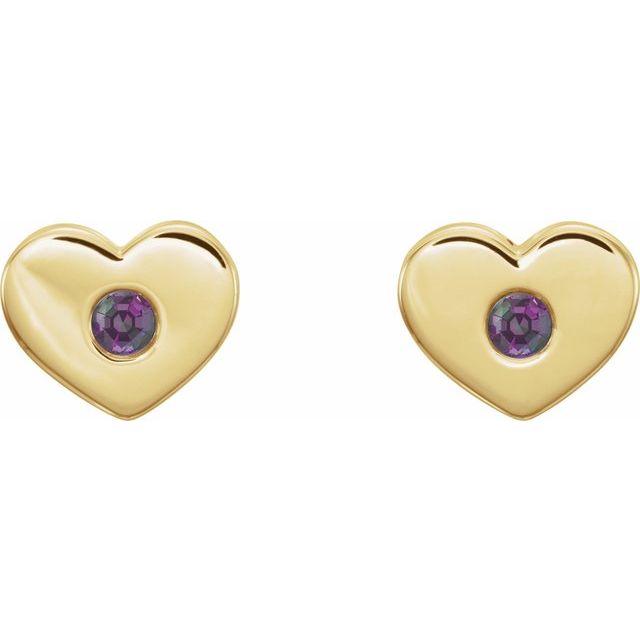 14K Yellow Lab-Grown Alexandrite Heart Earrings