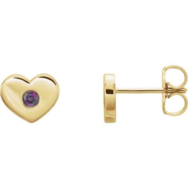 14K Yellow Lab-Grown Alexandrite Heart Earrings