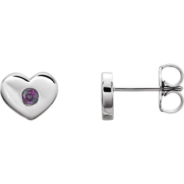 14K White Lab-Grown Alexandrite Heart Earrings