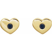 14K Yellow Lab-Grown Blue Sapphire Heart Earrings