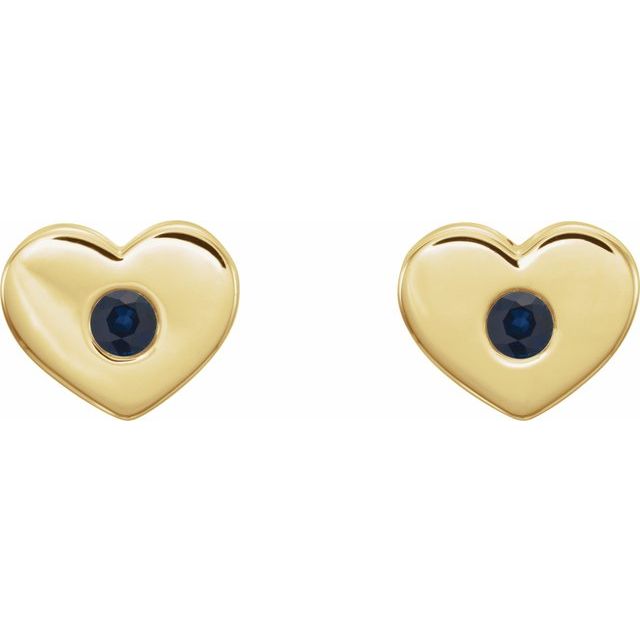 14K Yellow Lab-Grown Blue Sapphire Heart Earrings
