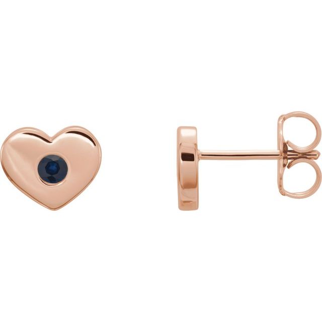 14K Rose Lab-Grown Blue Sapphire Heart Earrings