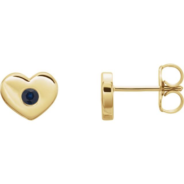 14K Yellow Lab-Grown Blue Sapphire Heart Earrings