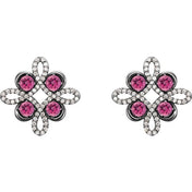 Sterling Silver Natural Pink Tourmaline & 1/4 CTW Natural Diamond Earrings