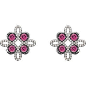 Sterling Silver Natural Pink Tourmaline & 1/4 CTW Natural Diamond Earrings