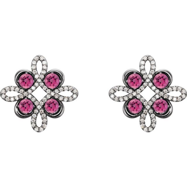 14K White Natural Pink Tourmaline & 1/4 CTW Natural Diamond Earrings