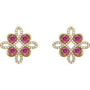 14K Yellow Natural Pink Tourmaline & 1/4 CTW Natural Diamond Earrings