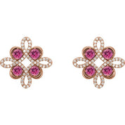 14K Rose Natural Pink Tourmaline & 1/4 CTW Natural Diamond Earrings