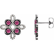 14K White Natural Pink Tourmaline & 1/4 CTW Natural Diamond Earrings