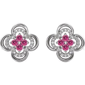 Sterling Silver Natural Pink Tourmaline & 1/5 CTW Natural Diamond Clover Earrings