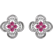 Sterling Silver Natural Pink Tourmaline & 1/5 CTW Natural Diamond Clover Earrings