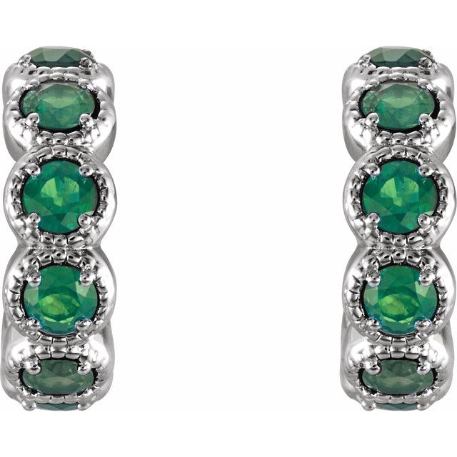 14K White Lab-Grown Emerald Hoop Earrings