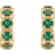 14K Yellow Lab-Grown Emerald Hoop Earrings