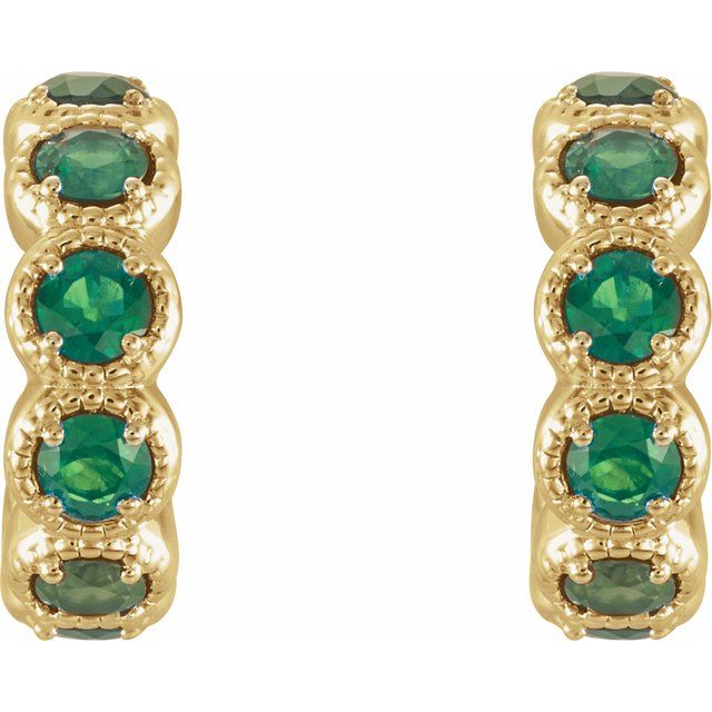 14K Yellow Lab-Grown Emerald Hoop Earrings