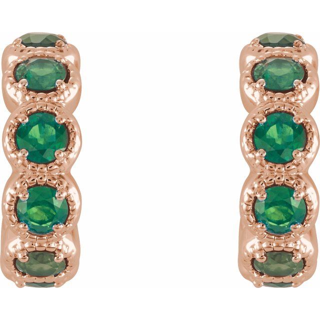 14K Rose Lab-Grown Emerald Hoop Earrings