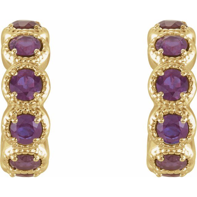 14K Yellow Lab-Grown Alexandrite Hoop Earrings