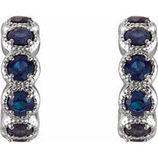 14K White Lab-Grown Blue Sapphire Hoop Earrings