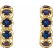 14K Yellow Lab-Grown Blue Sapphire Hoop Earrings