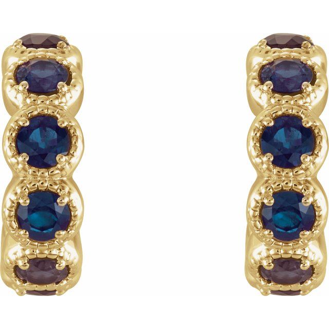 14K Yellow Lab-Grown Blue Sapphire Hoop Earrings