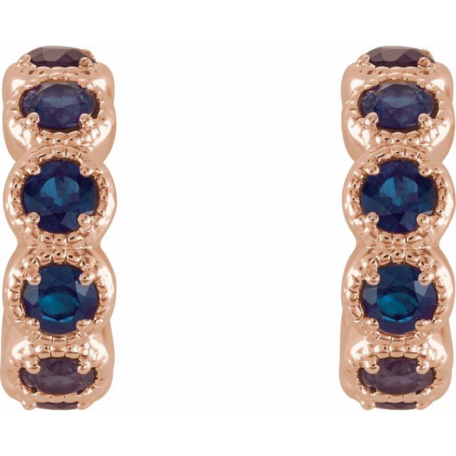 14K Rose Lab-Grown Blue Sapphire Hoop Earrings