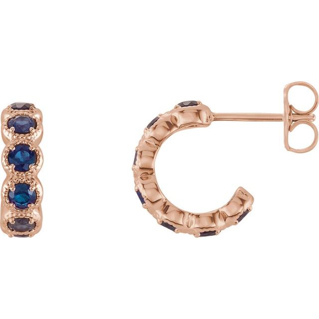 14K Rose Lab-Grown Blue Sapphire Hoop Earrings
